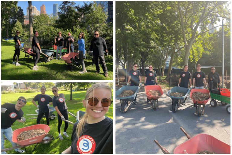 DEIB Giving Committee volunteering at the Battery Urban Farm
